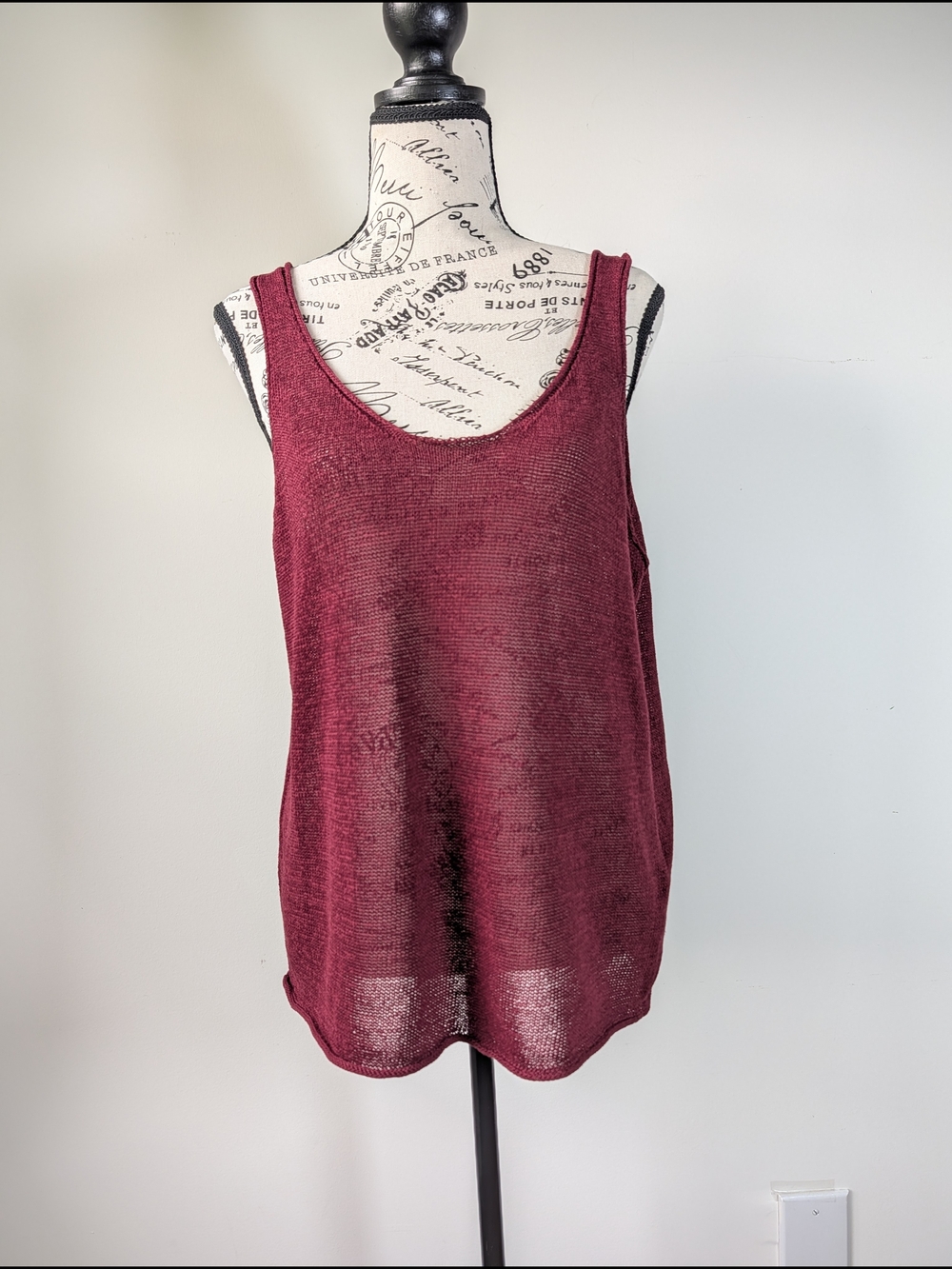 Zara Maroon Linen Knit Tank Top L Lightweight Textured Sleeveless Scoop Neck NWT